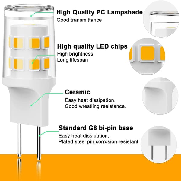 10 stk. G8 LED-pære 3W svarende til G8 halogenpære 3w