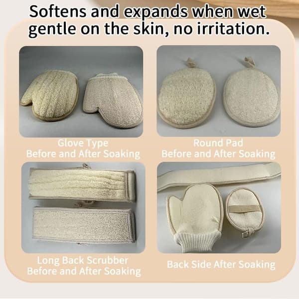 2-pack naturlig luffa för resor, badsvamp för kvinnor och män