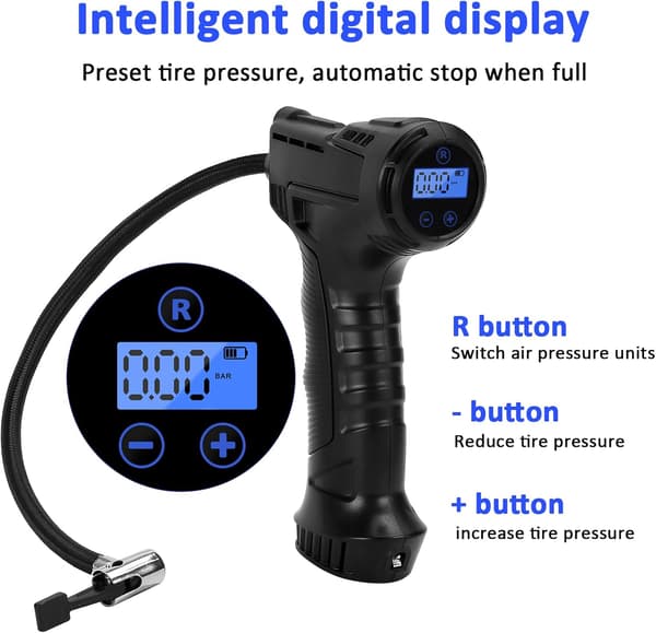 Sladdlös luftkompressor däckpump bärbar luftpump för däck med digital tryckmätare 12V uppladdningsbar batteridriven sladdlös luftpump.