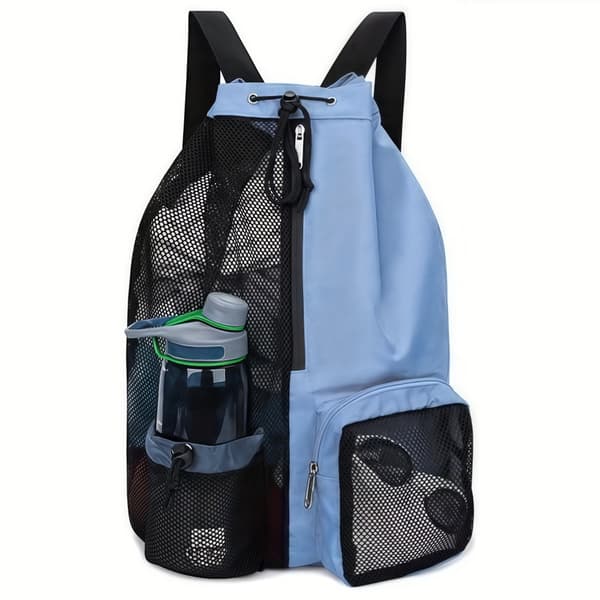 Simväska Mesh Dragsko Ryggsäck med Våtficka för Simning, Gym och Träningsutrustning Sky Blue