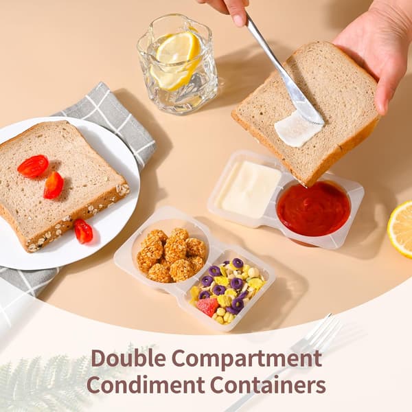 20 st dubbelfack kryddbehållare med lock - återanvändbara snackförpackningsbehållare för take-out såser