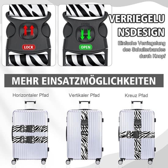 Zebraprint bagagestropper 2-pak – Sort Hvid Dyremønster Kuffertbælter med Quick-Release Spænde Fed Mode Rejsetilbehør