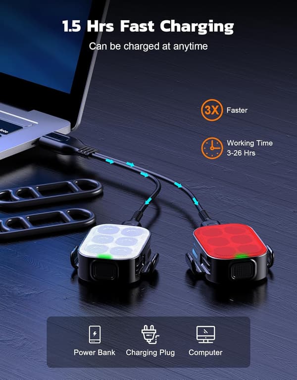 Natt sykkellys foran og bak USB oppladbart sykkellys IP65 vanntett sykkellys