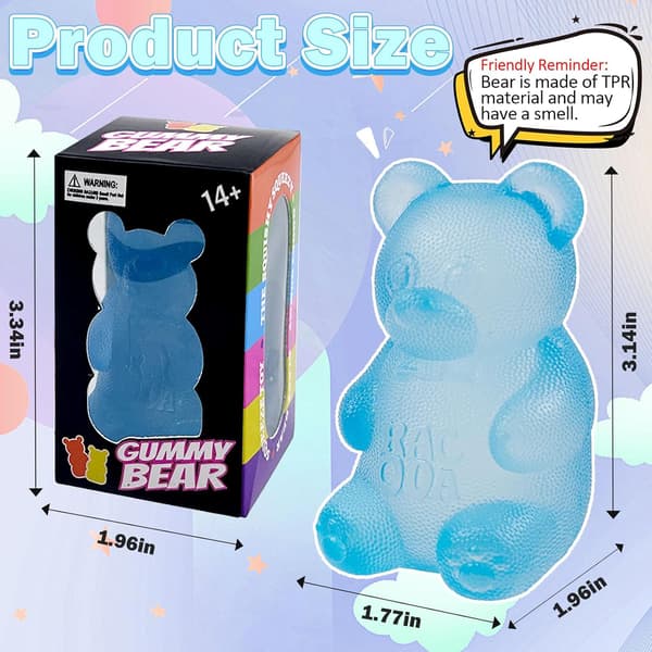 Gummibjörn & Sockerboll Design Ångestlindring & Fokusleksak Maltosfyllda Klämleksaker för Sensorisk Lek Sensoriska Fidgetleksaker för Vuxna Barn (Blå)