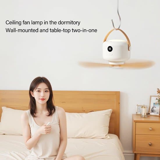 Campingventilator – USB-ventilator med hængefunktion – USB-tilslutning – med LED – støjsvag – til campingtelt, campingvogn, udendørs