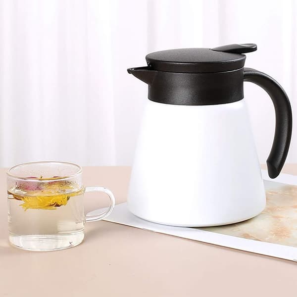 Termokande til kaffe, tekande 680 ml, rustfrit stål, isoleret kande, dobbeltvægget vakuumisoleret kaffe-, vand- og drikkevaredispenser (hvid)