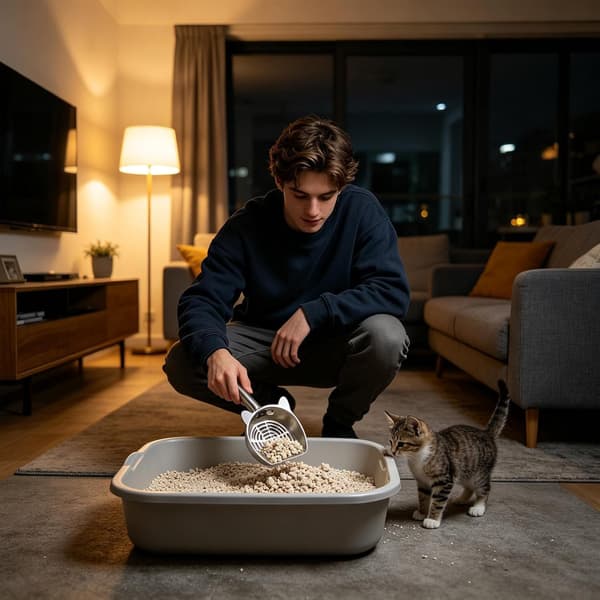 Kattspade i rostfritt stål med finmaskigt nät för kattlåda