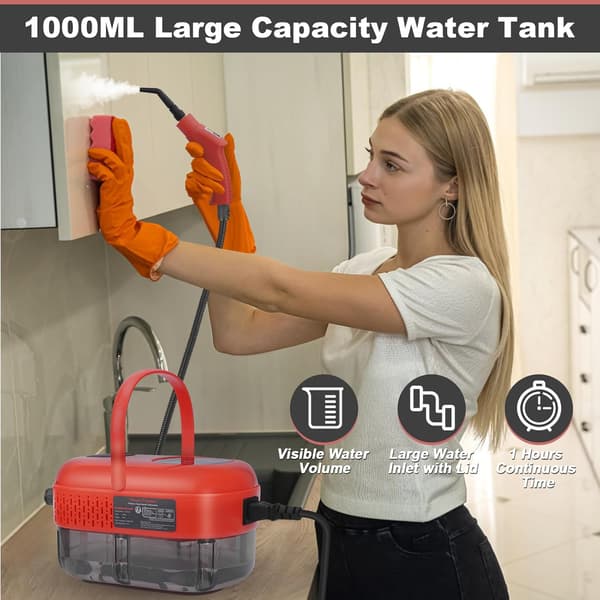 Håndholdt trykdamper 1000 ml vandtank 15 sekunders opvarmningstid Red