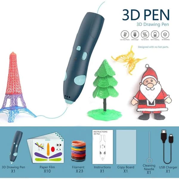 3D-pennstartpaket - Trådlös 3D-penna - 10 ritblock för nybörjare - 50 minuters batteritid - Hastighet