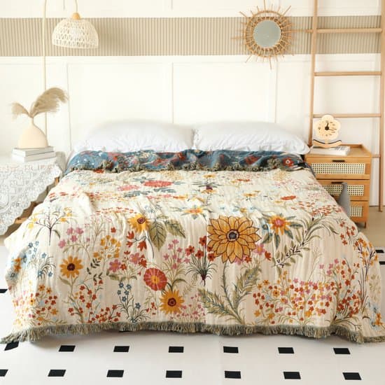 Boho överkast 100% bomull muslin överkast med blommönster och fransade kanter vändbart 150 × 200 cm för enkelsängar