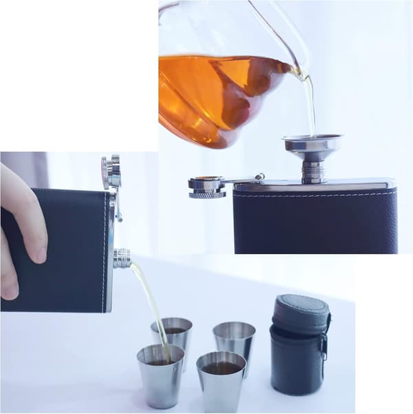 Fickplunta 8oz (18/8) Rostfritt Stål Svart Läckagesäker Whiskeyplunta för Män Med Tratt och Shotglas Set