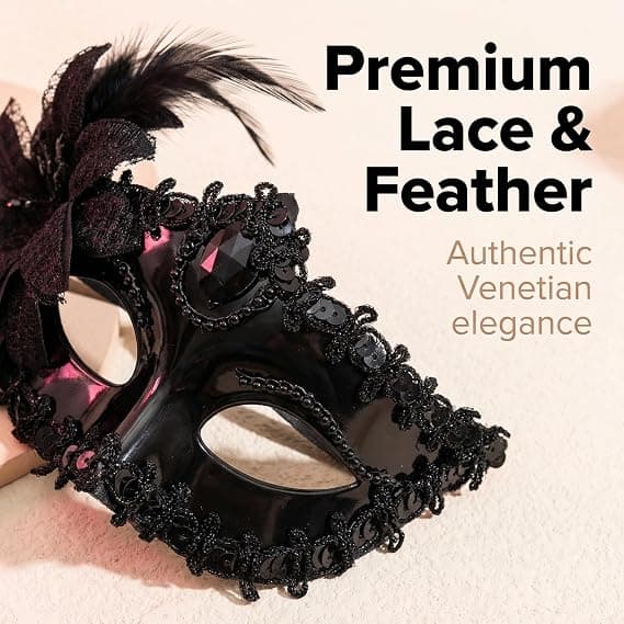 Spets Venedig Maskeradmask för Kvinnor (Svart)