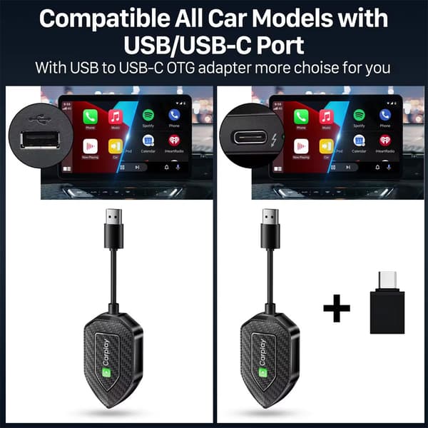 Trådløs Carplay Android Auto-adapter til iPhone IOS 10+/Android 11+ USB/Type-C til biler med fabriksmonteret kablet CarPlay fra 2016+ Green