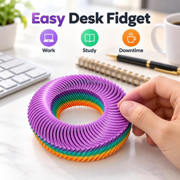 3D-printad fidget-leksak, flexibel räfflad loop, sensorisk ring, töjbar taktil handleksak för skrivbord, resor och studier, flerfärgad