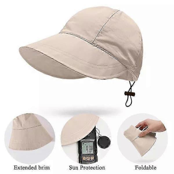 Sommerhat til kvinder bredskygget foldbar solhat anti-UV strandvisir beige Beige