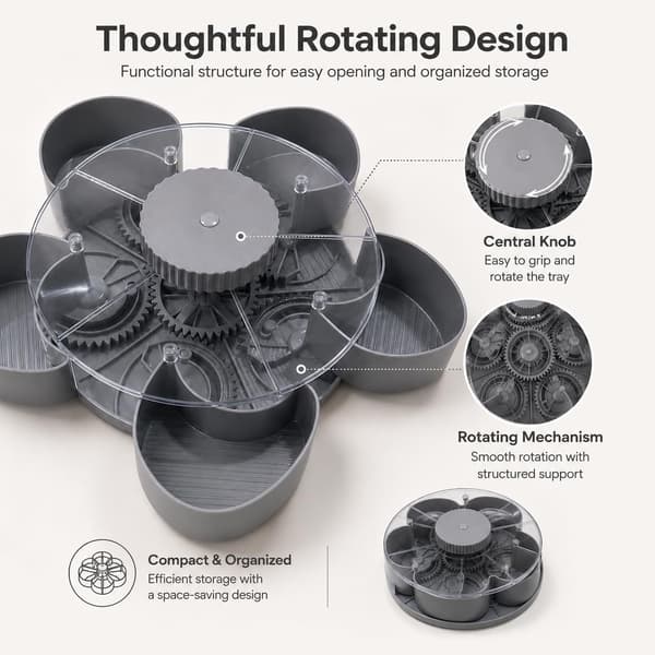 Opdelt serveringsbakke, der drejer, roterende Lazy Susan-organizer, gråt blomsterdesign