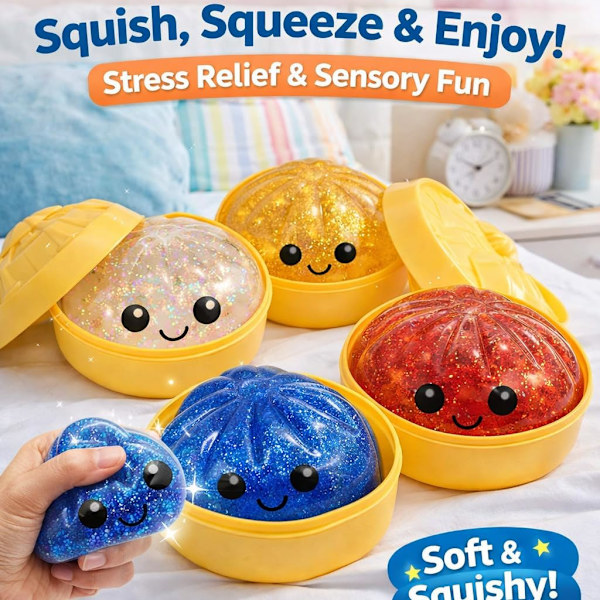 Glitter Dumpling Glitter Dumpling Squishy Box Dumplings Squishy Angstlindring Fidget Blød Klembar Dekompression Dej 2 stk
