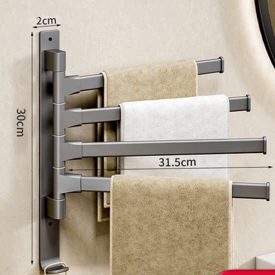 Baderomshåndklestativ – Håndkleholder – Håndklestang – Holder 4 håndklær – Svingbar – 30 cm – Grå