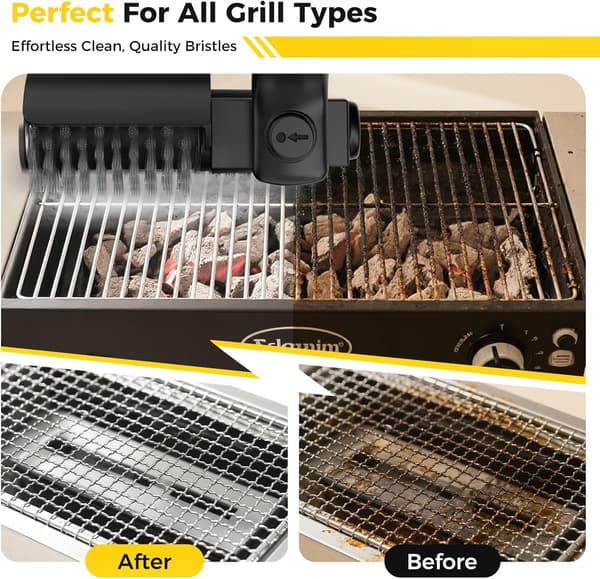 Elektrisk roterende grillbørste til udendørs grill 3-trins strømstyring 304 rustfrit stål BBQ grillbørste uden børstefældning 90 minutter forlænget