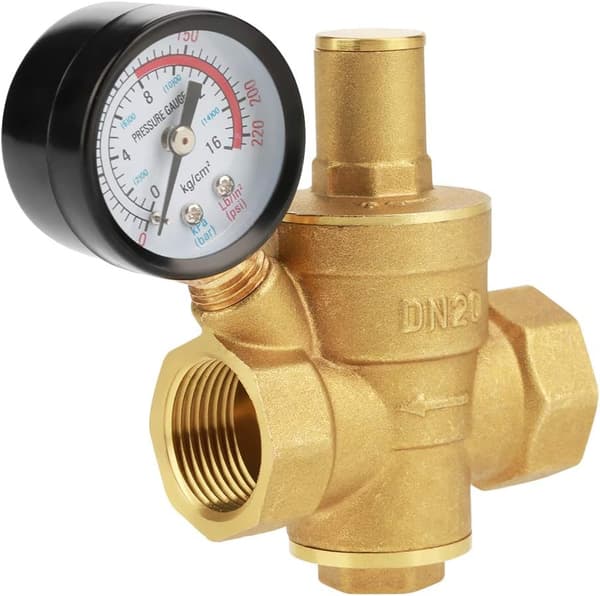 Trykkreduserer DN20 messing justerbar vanntrykkregulator med vannmåler.