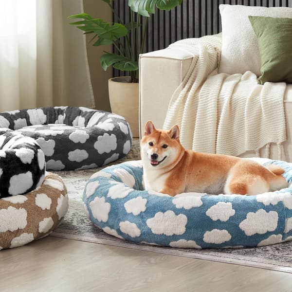 Jacquard Donut Rund Hundbädd för små hundar Blå 40x40x15 cm