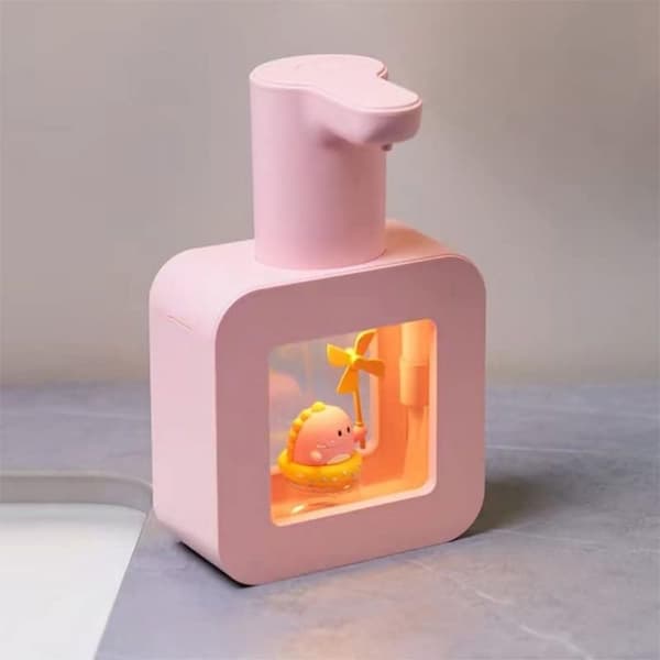 Tegneserie sæbedispenser til børn, genopladelig automatisk sæbedispenser Pink dinosaur