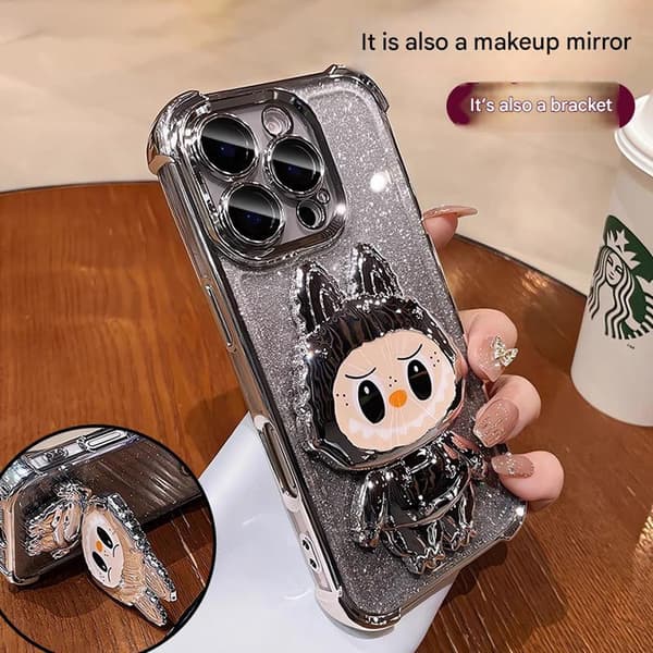 Monster Dold Stativ Spegel Dubbelanvändbar Telefonfodral för iPhone 17 Söt Vikbart Stativ Unisex iPhone 17pro
