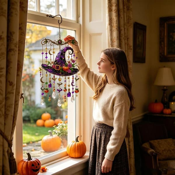 Kolibri vindklokker til udendørs 2D akryl spøgelseskolibri solfanger Halloween græskar havepynt til baghave, terrasse, træ og veranda D