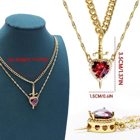 Hjerte og Sværd Par Halskæde Guld Rustfrit Stål Pink Hjerte Zirconia Kæde Trendy Matchende Sværd Gennem Hjerte Halskæde Sæt Romantiske Halskæder