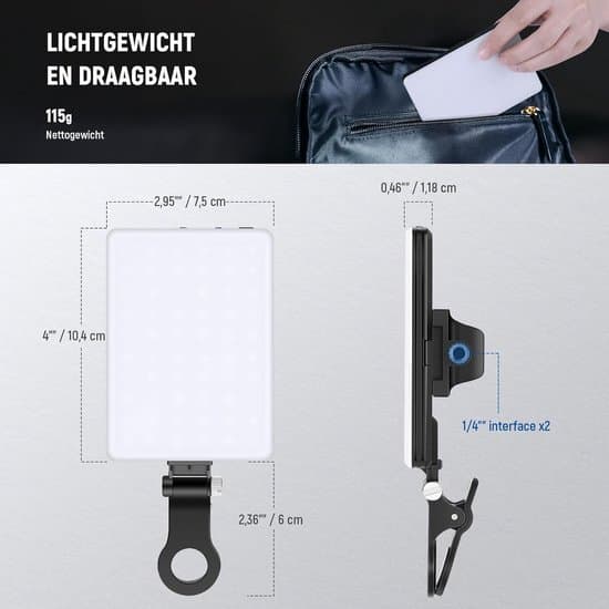 Selfie-lys Inkluderer mobiltelefonklips 60 LED-er 3 lysinnstillinger Bærbart klipslys for telefoner og datamaskiner USB-oppladbart Kompakt