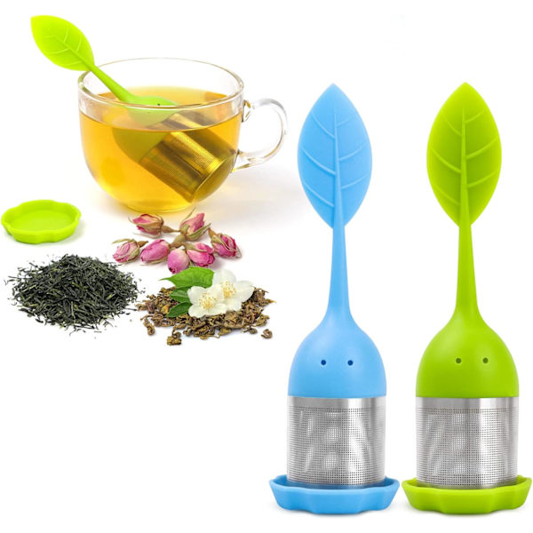 Silikone te-infuser - 2-pak finmasket løsbladste-filter - Grøn Blå