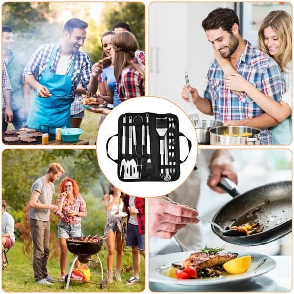 Grillredskaper - 20-dels sett - Rustfritt stål - Slitesterkt - Rustfritt - Ergonomisk