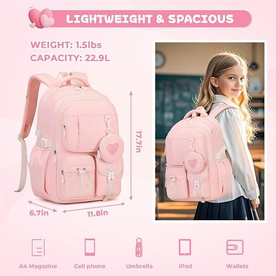 Flickors skolväskor barnskolväskor skolväskor för grundskoleelever och högstadieelever. Pink