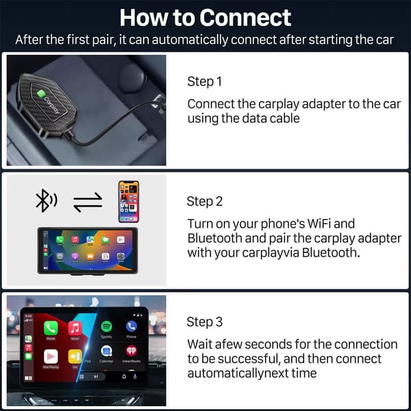 Langaton Carplay Android Auto -sovitin iPhone IOS 10+/Android 11+ USB/Type-C -liitännällä autoihin, joissa on tehdasasennettu langallinen CarPlay vuodesta 2016 alkaen White
