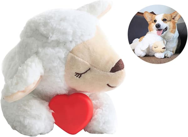 Hundehjerteleker for valper, kosedyr med hjerterytme for hunder (hvit) sheep