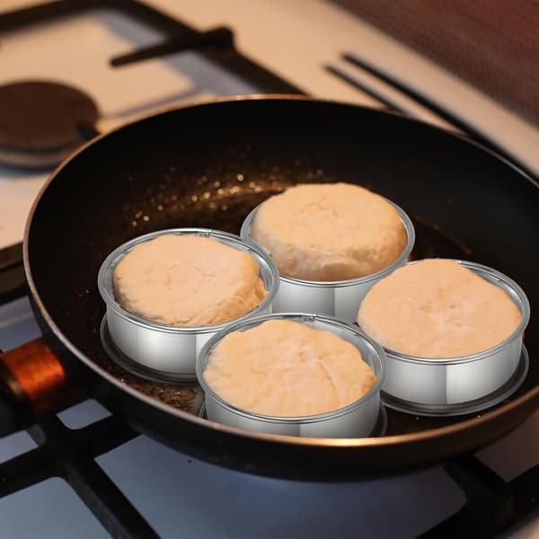 8 stk. Crumpetringe 8 cm Non-stick Runde Kageforme Rustfrit Stål Dobbeltvalsede Engelske Kageforme til Køkkenbagning Crumpet Dessert Sølv