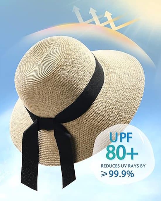 Hatt - Solhatt för kvinnor - UV UPF 80+ - Vikbar resebrätte - Sommar - UV-hatt - Benvit