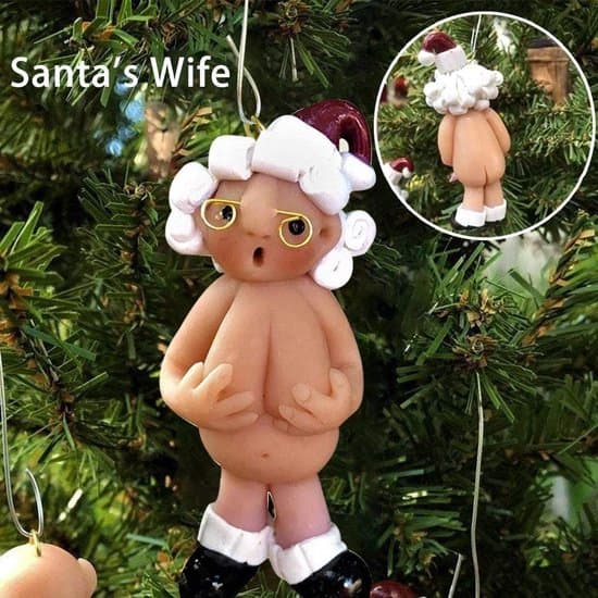 Juldekoration 8 cm - Naken tomte och naken tomtemor - Julgransprydnad