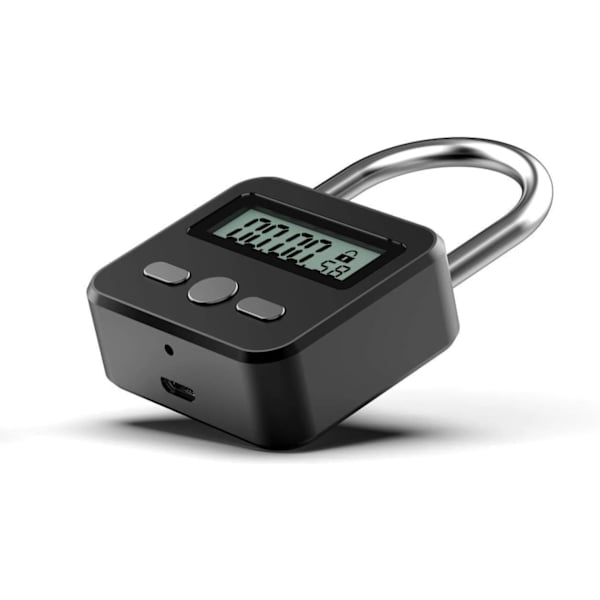 Metaltimerlås - Elektronisk tidslås med LCD-display - USB-opladning (sort)