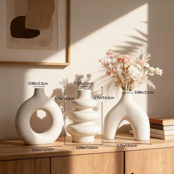 Sæt med 3 store hvide keramiske vaser Moderne minimalistisk blomstervaseindretning til stue, kontor, bryllupper, midterstykker og gaver