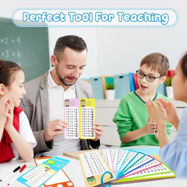 60-pack Multi Math Flash Cards Addition Subtraction Multiplication Division Flashcard med 2 Dry Erase Markers 4 Rings Educational Times Table