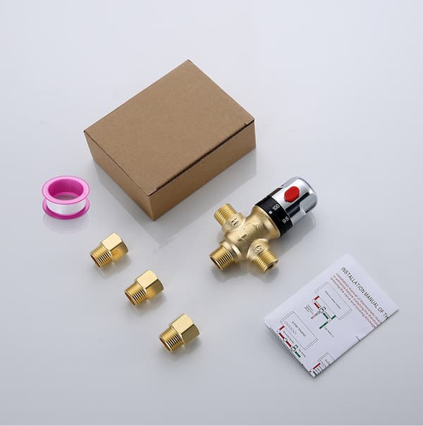 Termostatisk blandeventil med 1/2 NPT utvendige tilkoblinger, vanntemperaturreguleringsventil, solid messing