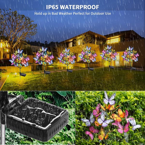 2 stk. solcellehagelys utendørs vanntette dekorative solcellelys utendørs med 44 LED 34 sommerfuglblomst hagedekor hage uteplass plen
