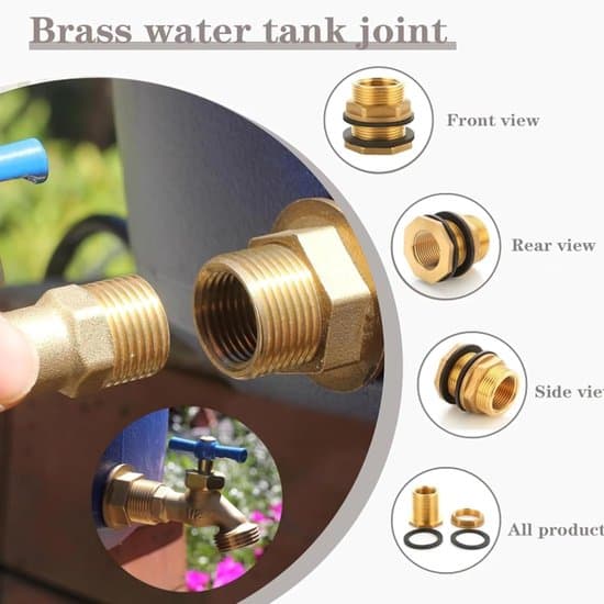 Tankforbindelse – Messingfittings – G3/8\" x G1/2\" Gevind – Pakning – Afløbsforbindelse – Egnet til Tank- og Spandsystemer – Gul