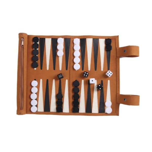 Roll-up Bärbart Mocka Backgammon Spelset - för Vuxna & Barn - Perfekt för Husbilsresor Kryssningar Flygplan Camping Backpacking Bilresor Etc.