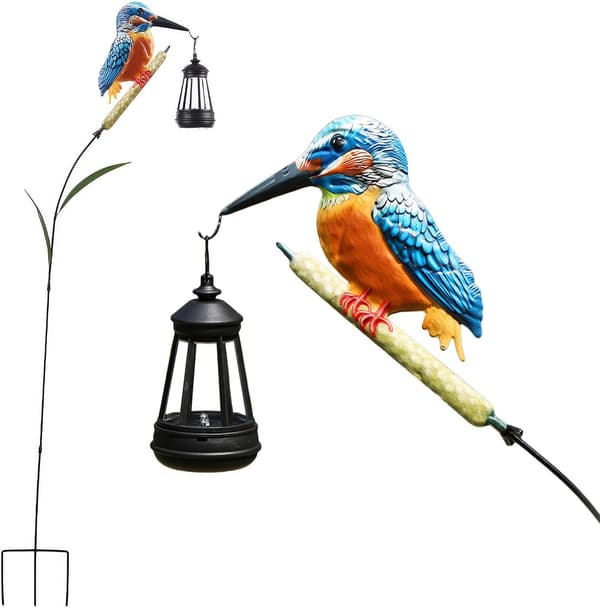 Solar Kingfisher Hagefigur 15,5 cm Metallfuglpynt med Solcellelykt for Uteinnredning Terrasse Hage & Plen Gave til Kvinner Mamma Bestemor
