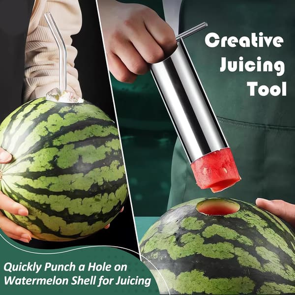 Vannmelonkutter i rustfritt stål - Enkel å juice - Vannmelonpuncher med rundskive - Kreativ melonåpner - Tilbehør for juicing