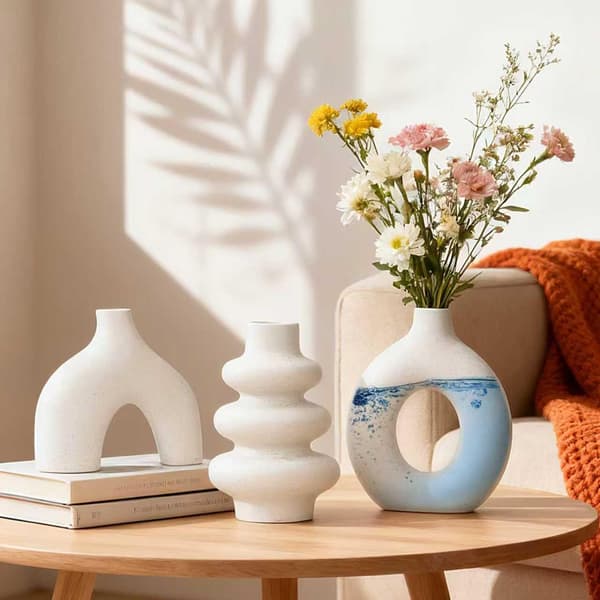 Sæt med 3 store hvide keramiske vaser Moderne minimalistisk blomstervaseindretning til stue, kontor, bryllupper, midterstykker og gaver