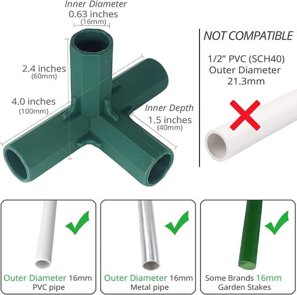 10 stk. 4-vejs 16 mm albue PVC-rørfitting Byg kraftig drivhusramme møbelforbindere teltforbindelse