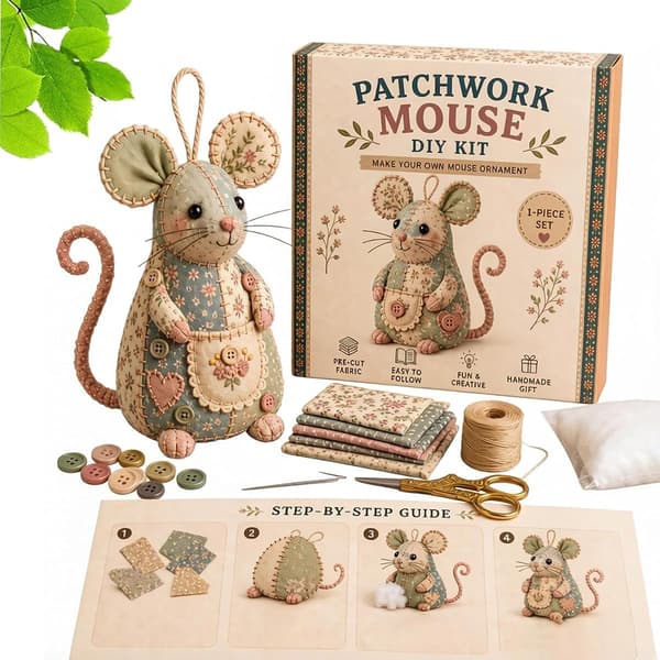 Patchwork Mus DIY Sæt Håndlavet Syhåndværkssæt Sød Musepynt DIY Sæt med Blomstret Stof Fyld Knapper til Voksne Begyndere